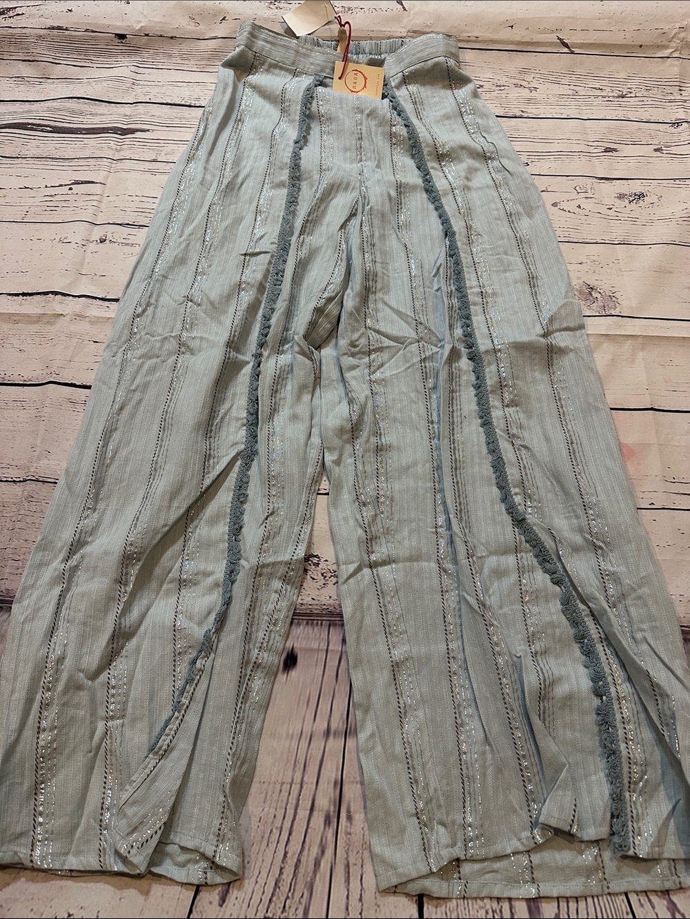 RAGA Pale Blue Striped Wide-Leg Wrap Pants